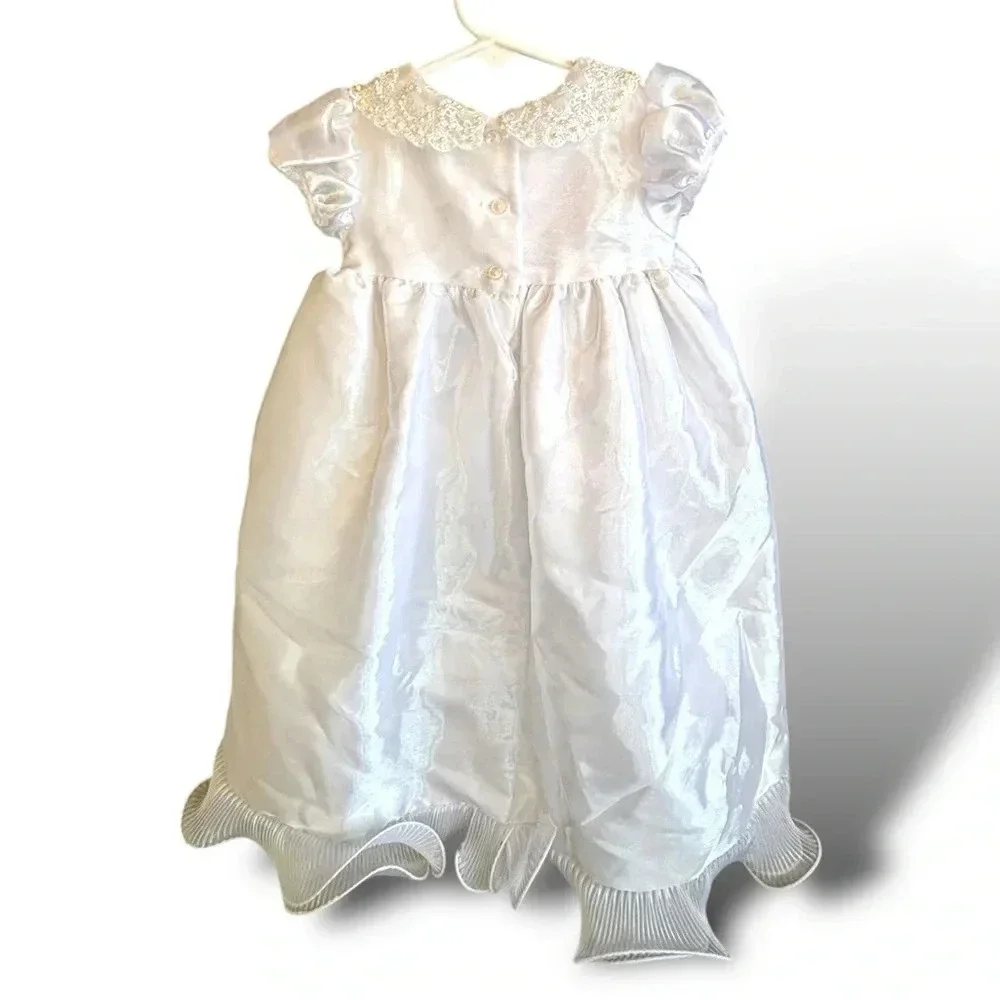 Baby 0-3 mo Alegria baptism gown w embroidered Mary. Like new cndtn.